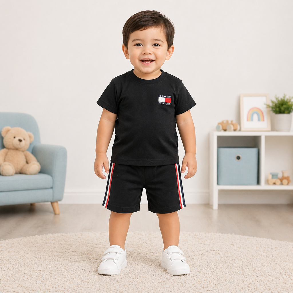 Kids Summer Black T-Shirt & Shorts