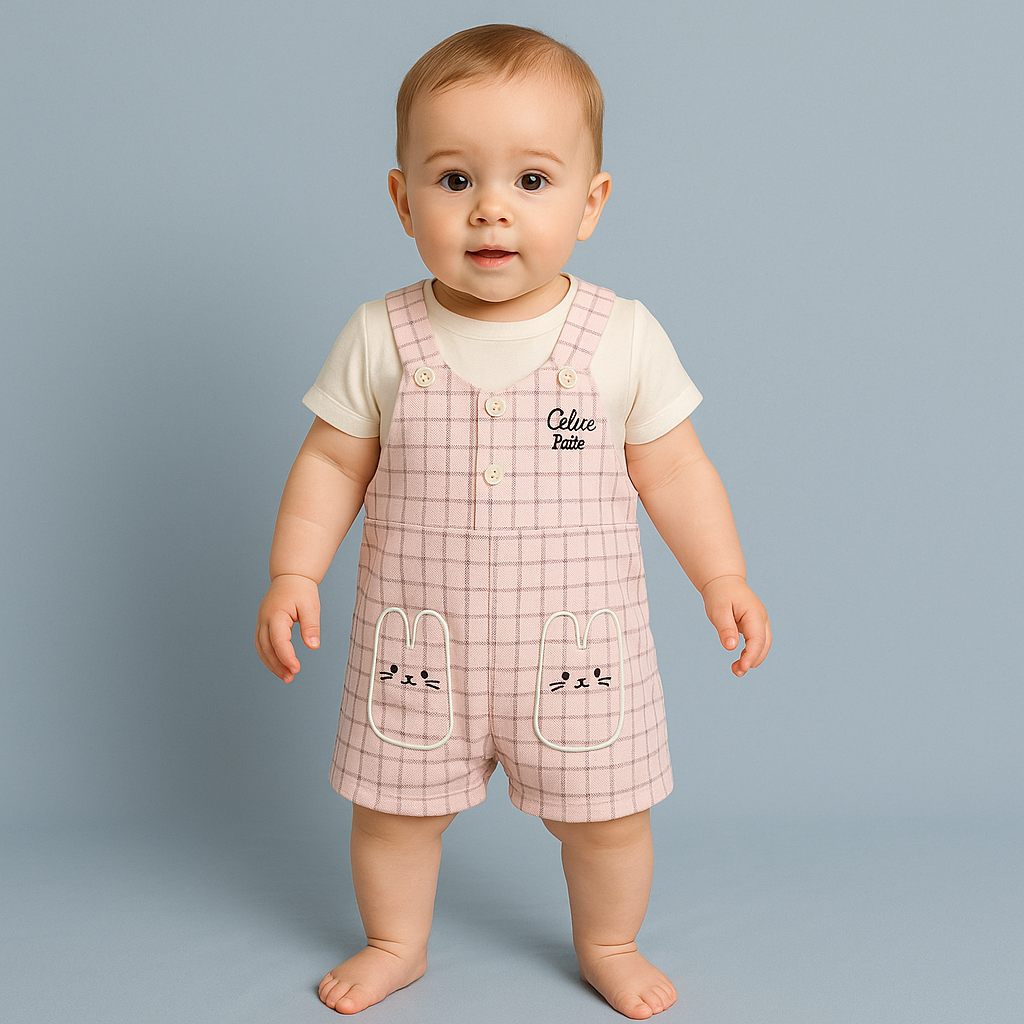 Baby Girls Checked Romper Dress Set
