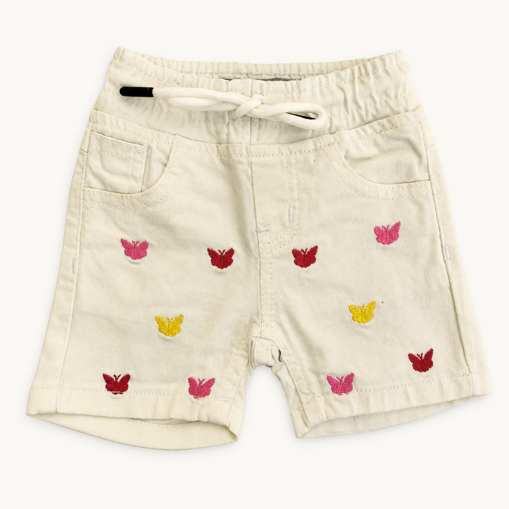 Baby Girls Butterfly Embroidered Denim Shorts