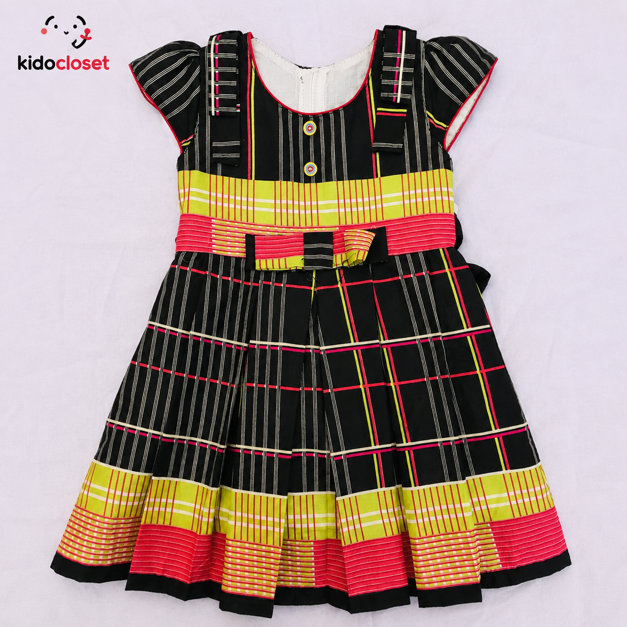 Black Cotton Checkered Party Dress for Girls