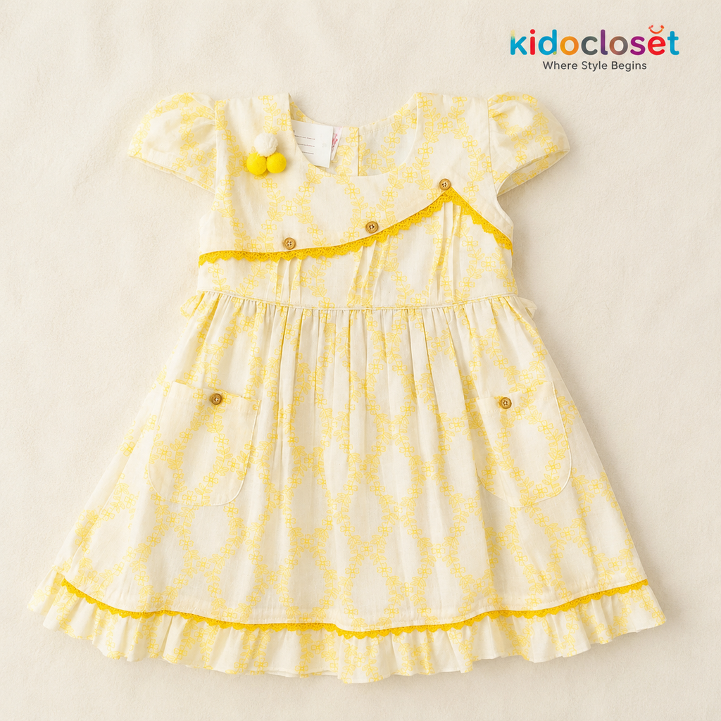 Yellow Floral Pocket Frock for Baby Girls