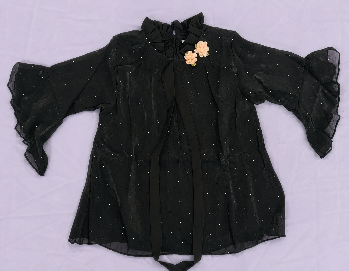 Girls Elegant Pearl-Dot Chiffon Top