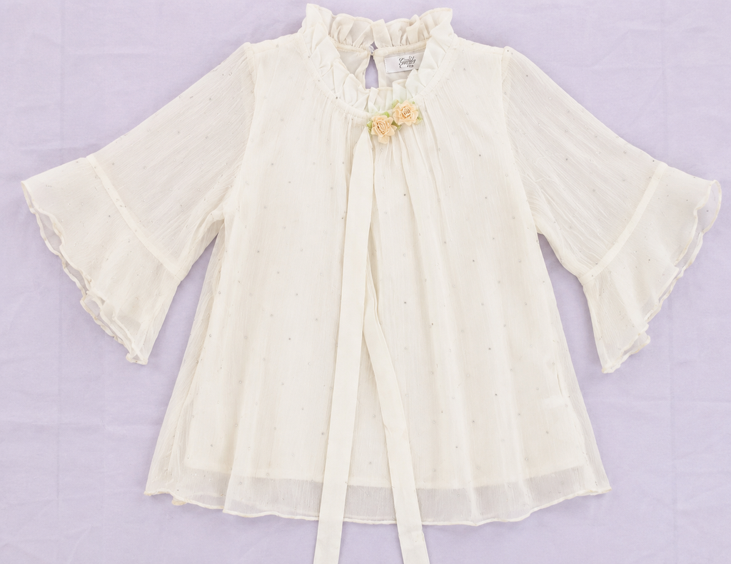 Girls Elegant Pearl-Dot Chiffon Top