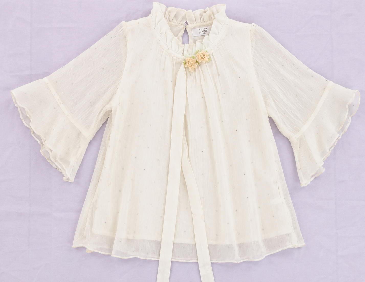 Girls Elegant Pearl-Dot Chiffon Top