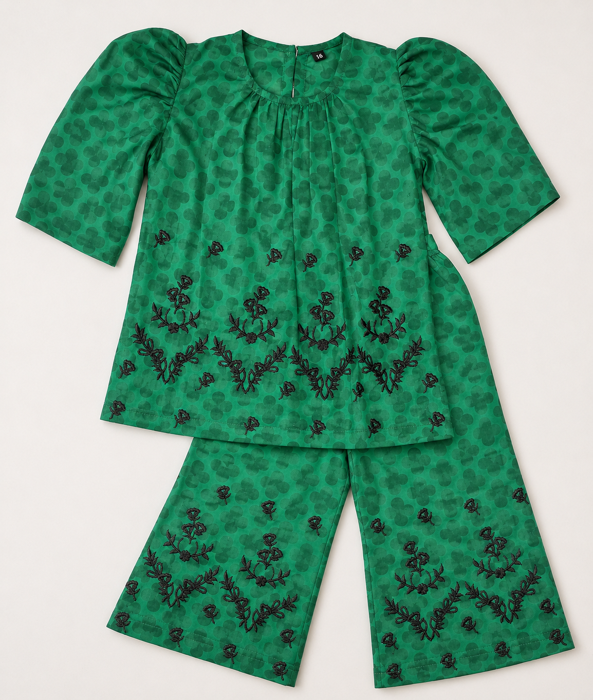 Elegant Embroidered Green Co-Ord Set for Little Girls