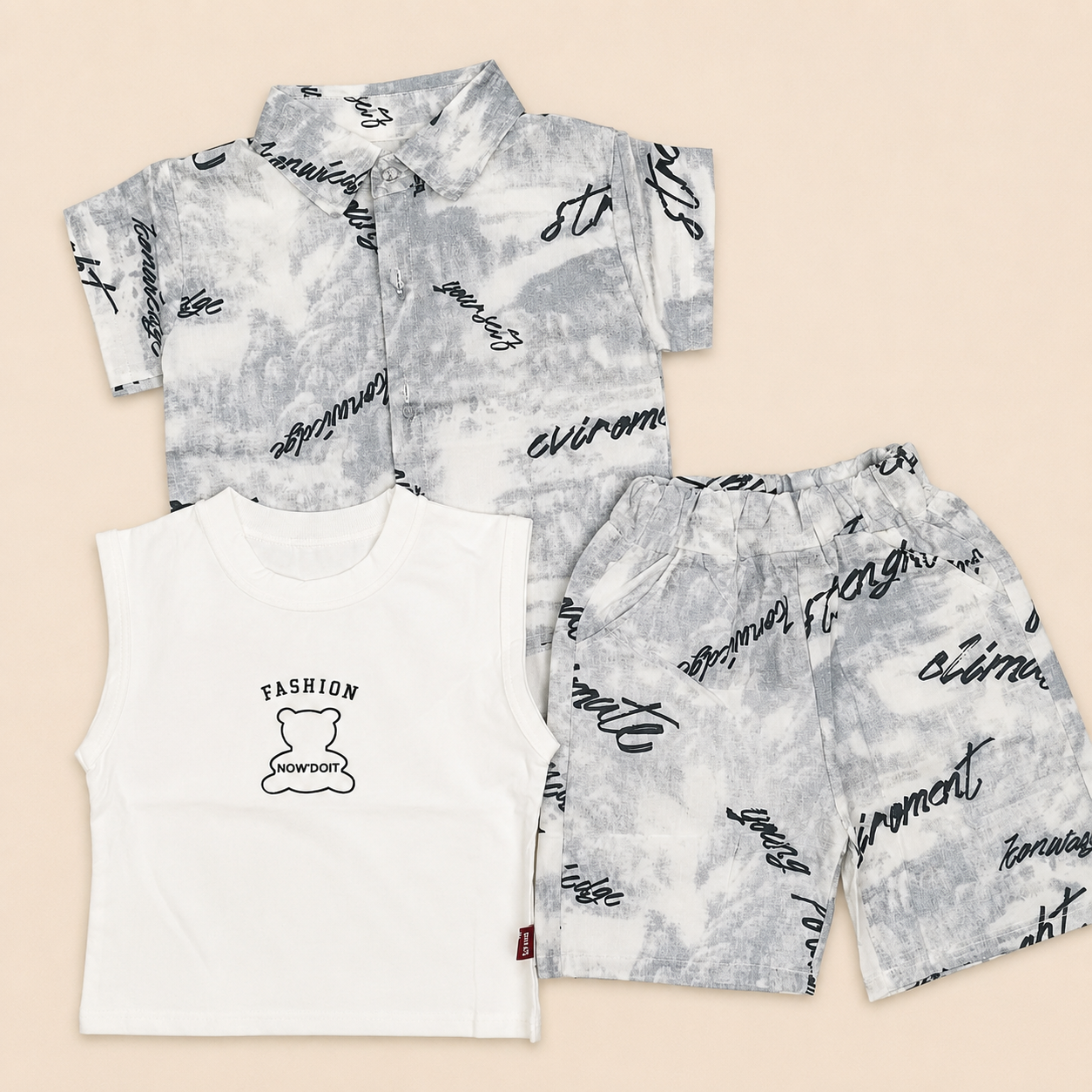 Boys Print Shirt & Shorts Co-Ord Set
