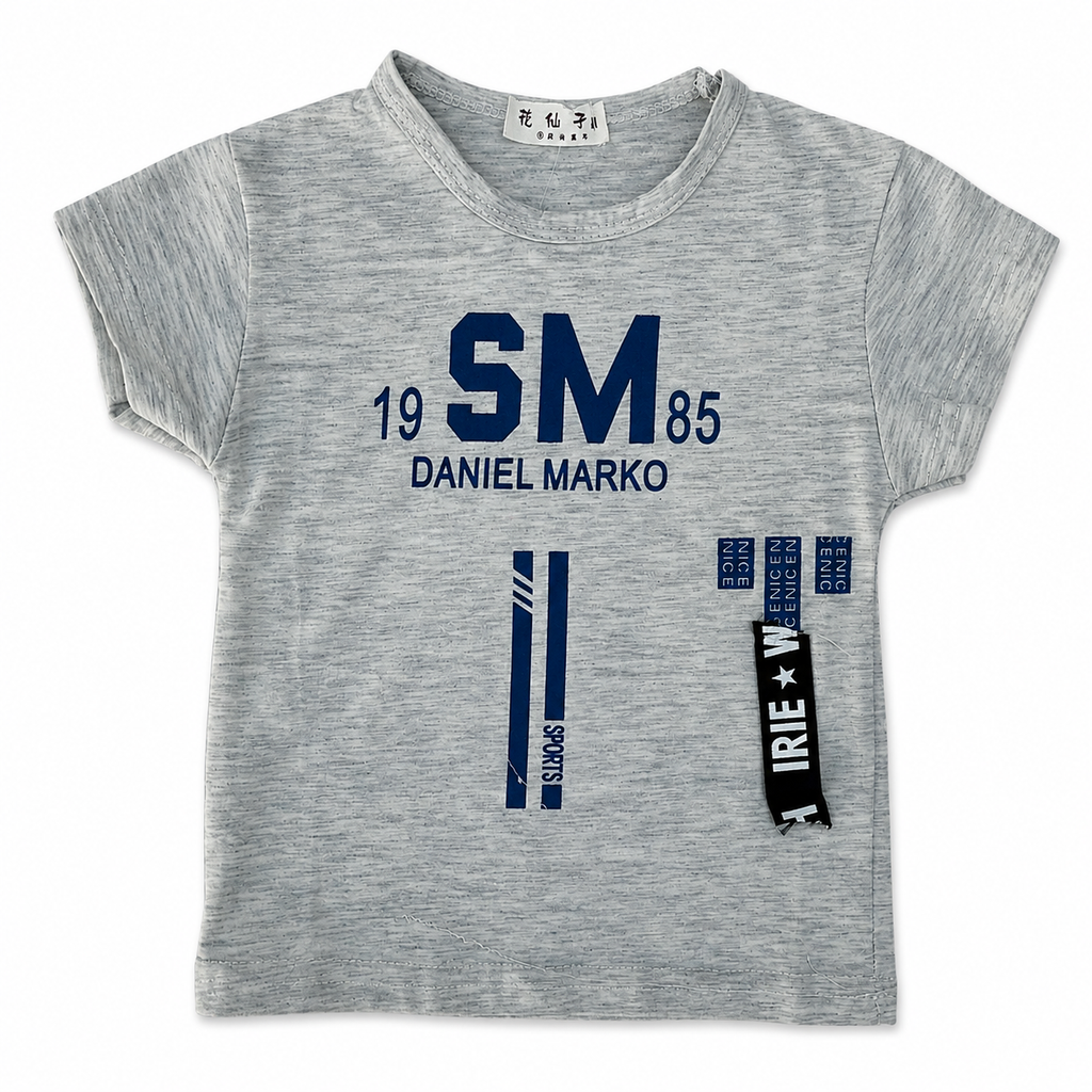 Boys Grey Graphic Cotton T-Shirt with Printed Design