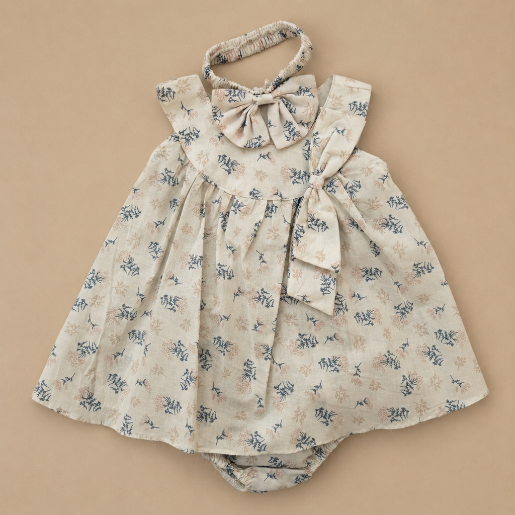 Floral Baby Dress & Bloomer Set with Matching Headband