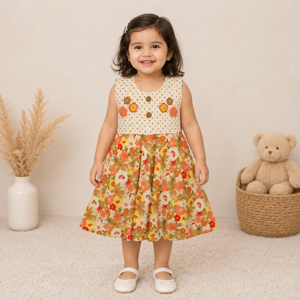 Floral Embroidered Girls Party Frock