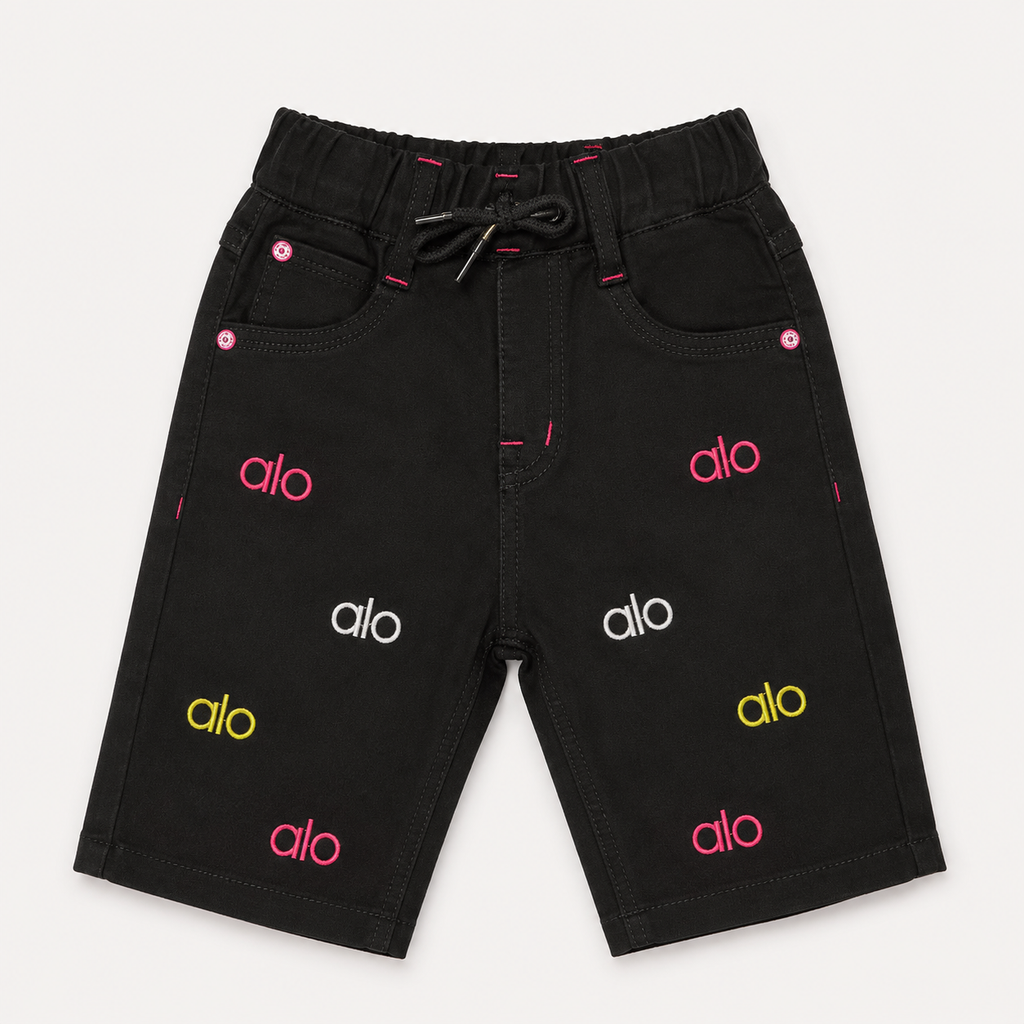 Embroidered black Denim Shorts for Little Trendsetters