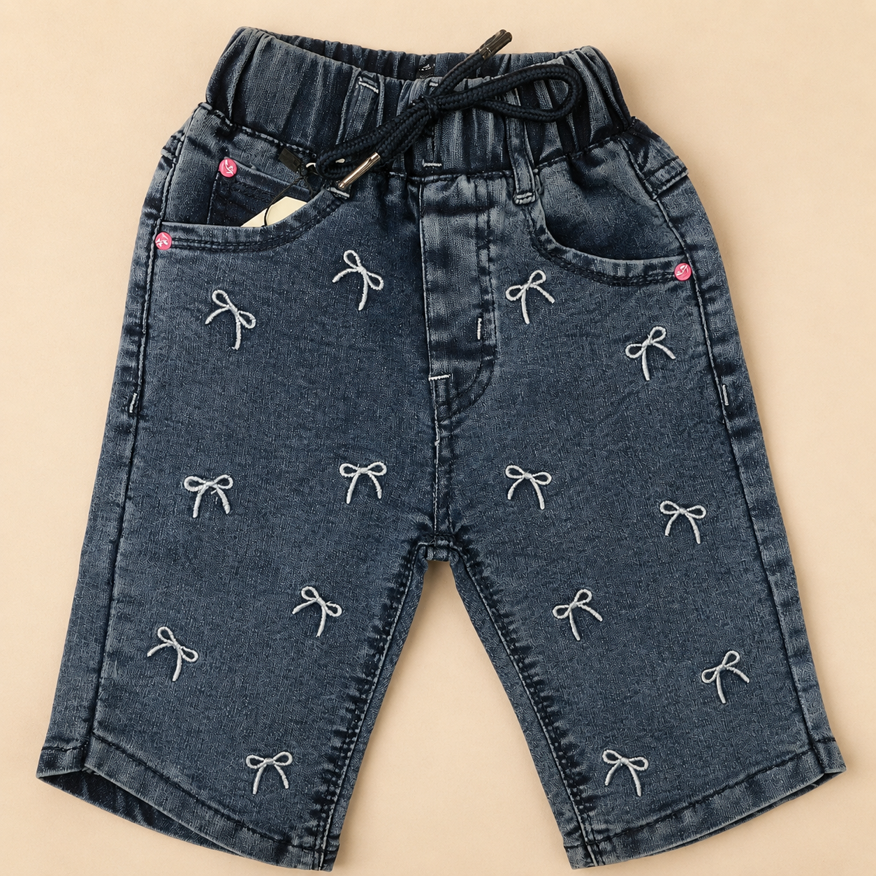 Cute Bow Embroidered Denim Shorts for Little Fashionistas