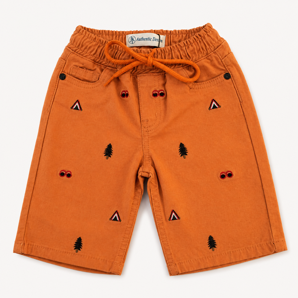 Boys Rust Orange Embroidered Shorts