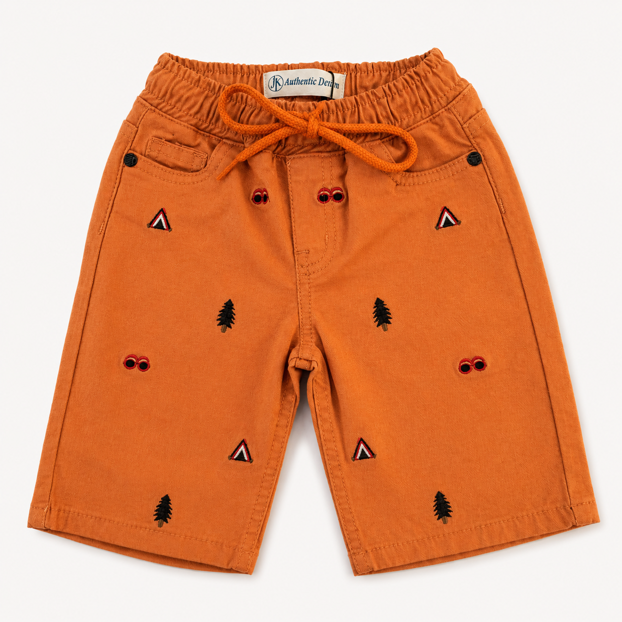 Boys Rust Orange Embroidered Shorts