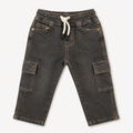 Boys Premium Charcoal Washed Cargo Denim Pant(Black Grey)
