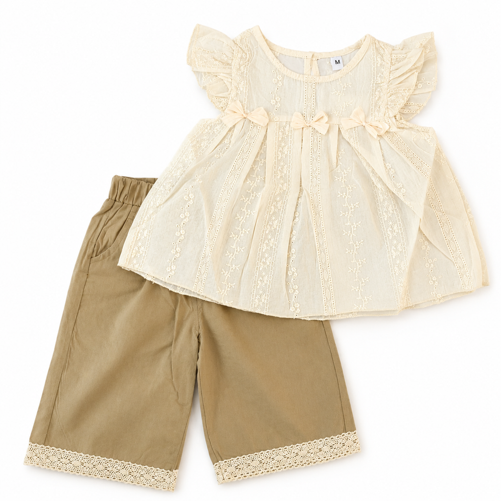 Lace & Bow Summer Co-Ord Set for Little Girls