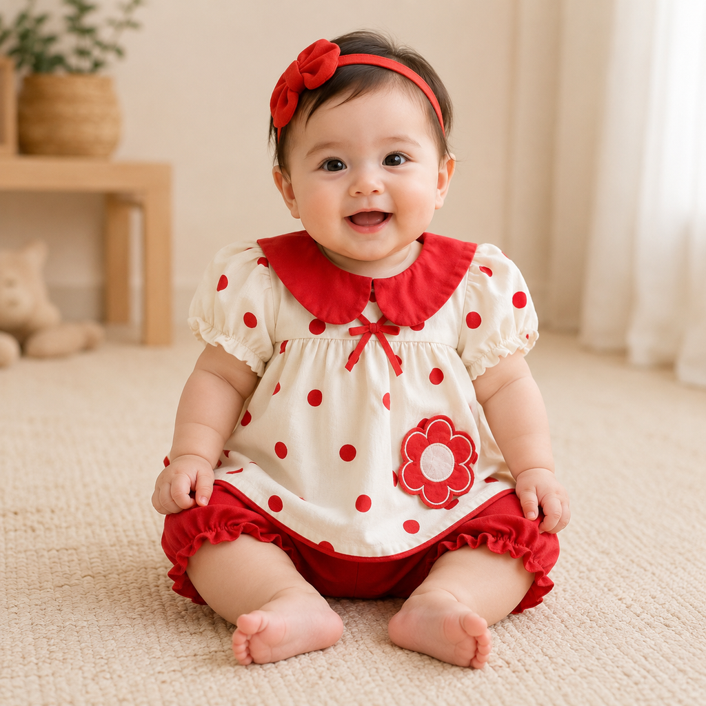 Charming Red & Cream Baby Girl Two-Piece Set