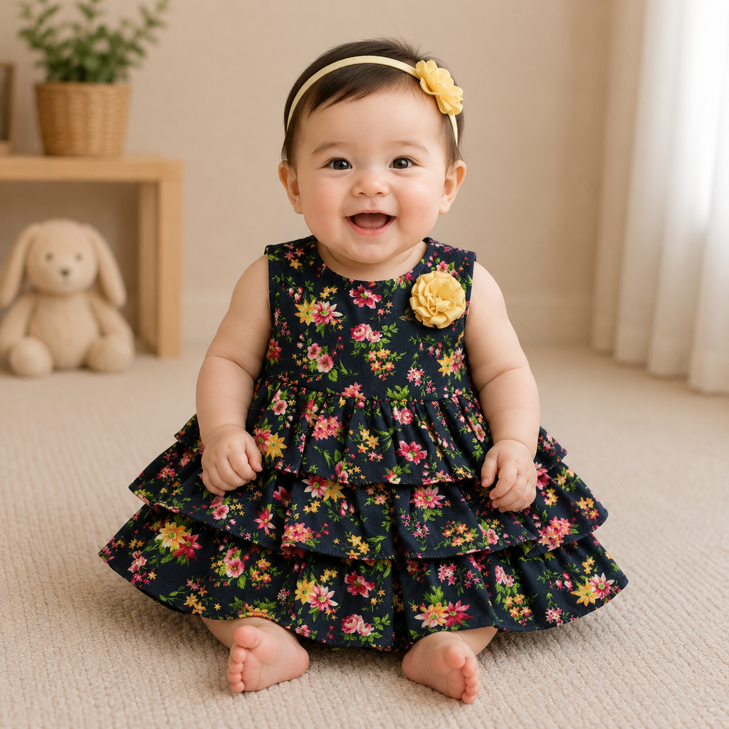 Girls Floral Ruffle Dress with Bloomer Set