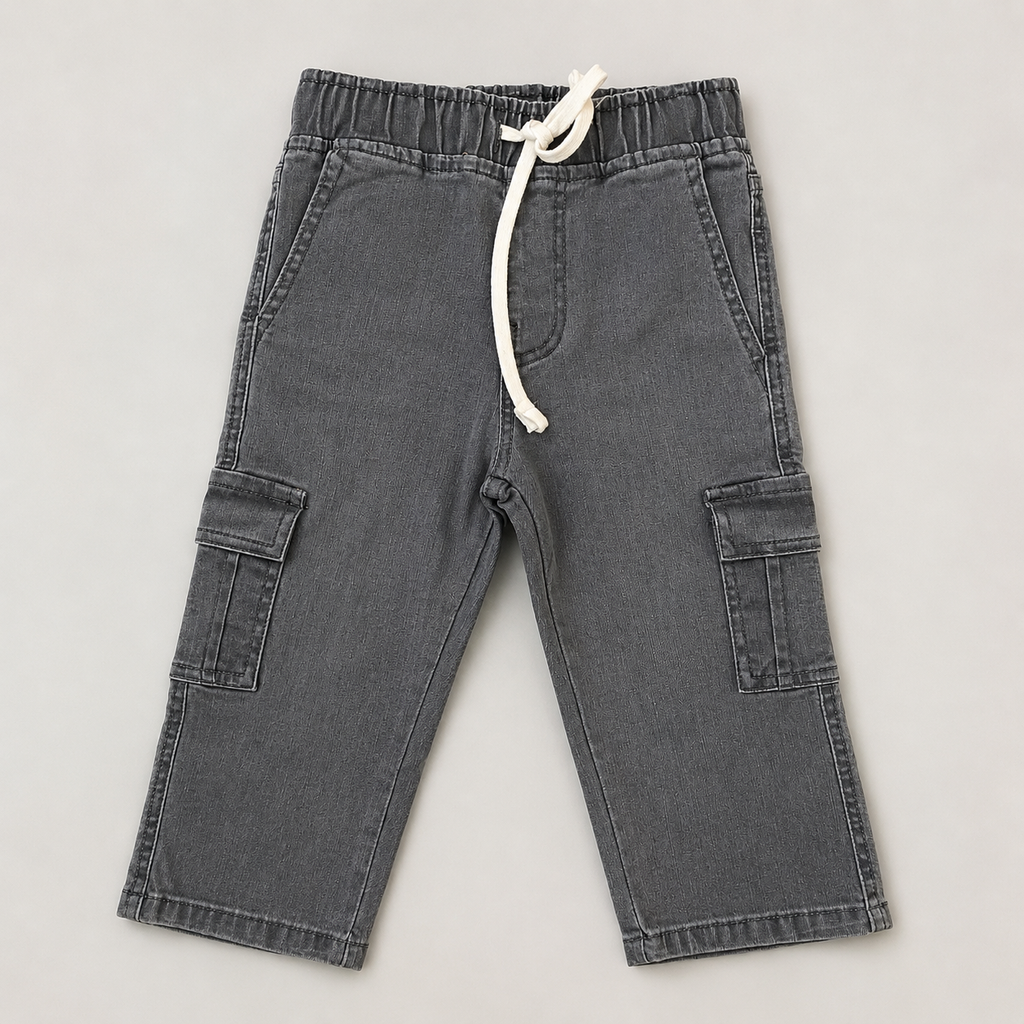 Boys Premium Grey Cargo Denim Pant
