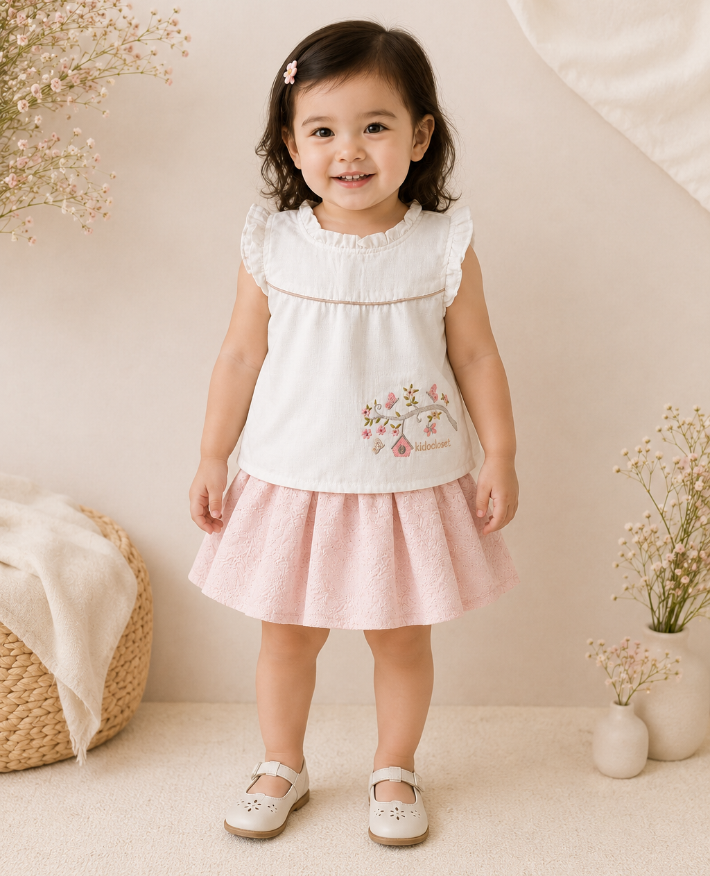 Baby Girls' Embroidered Top & Eyelet Skirt Set
