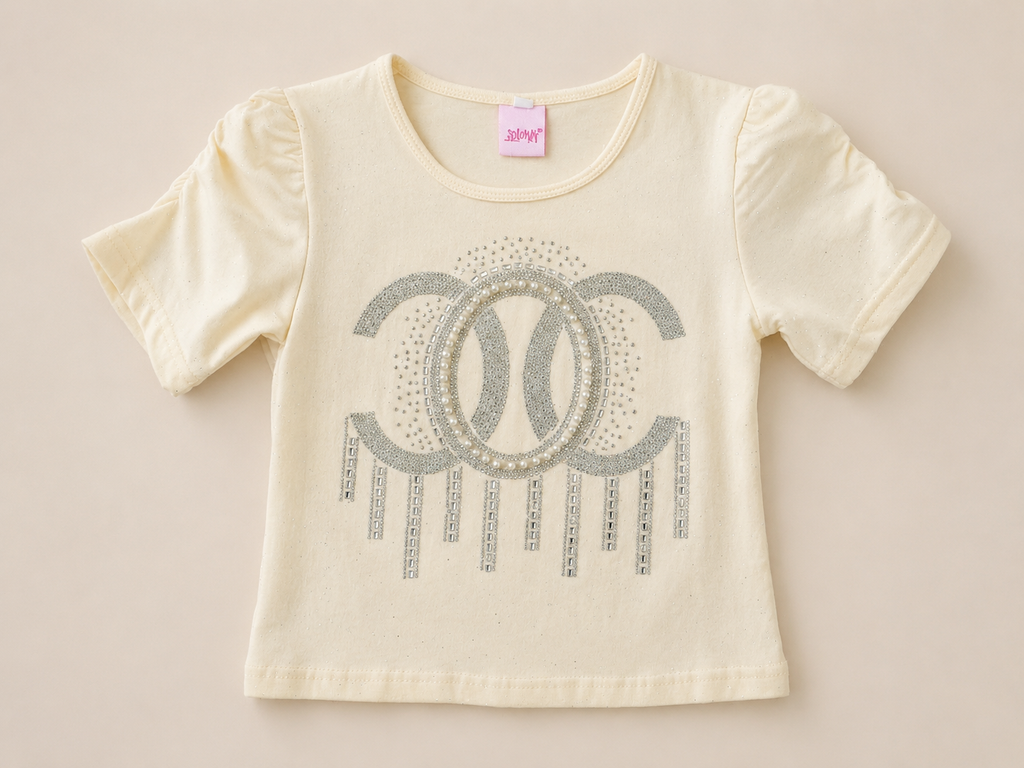 Girls T-Shirt Pearl & Rhinestone Embellished