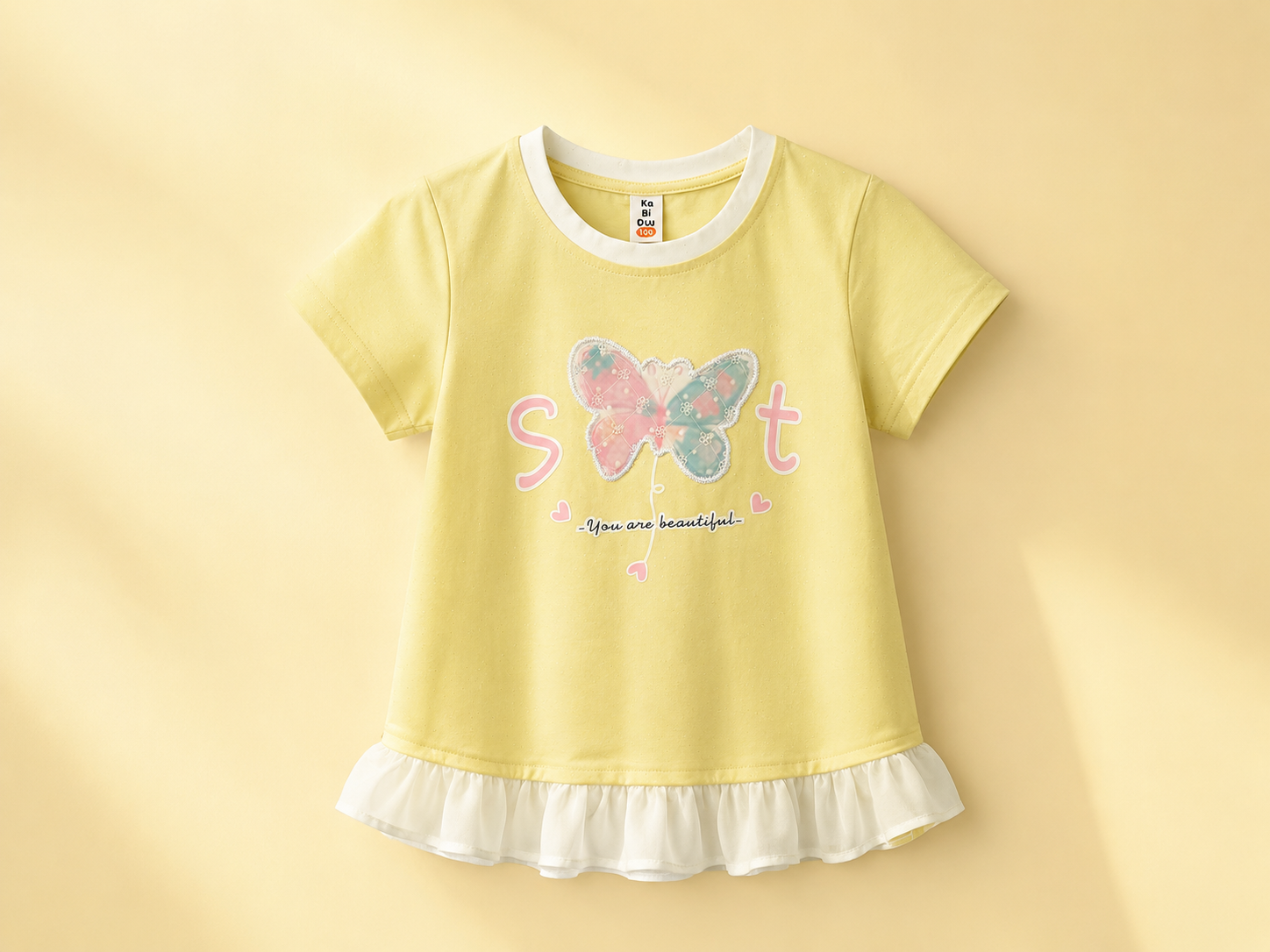 Girls Butterfly Print Frill Hem T-Shirt – Soft & Stylish Casual Wear