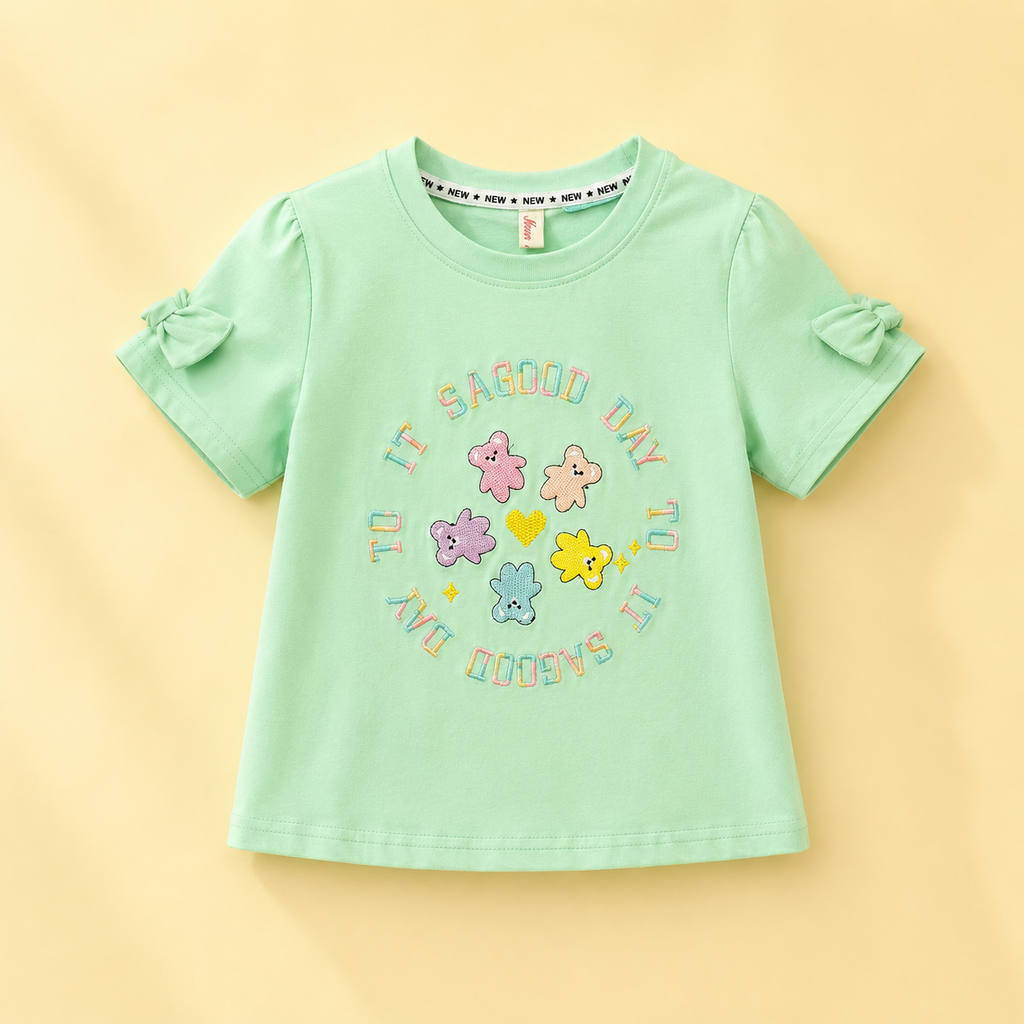 Girls Mint Green Teddy Bear T-Shirt