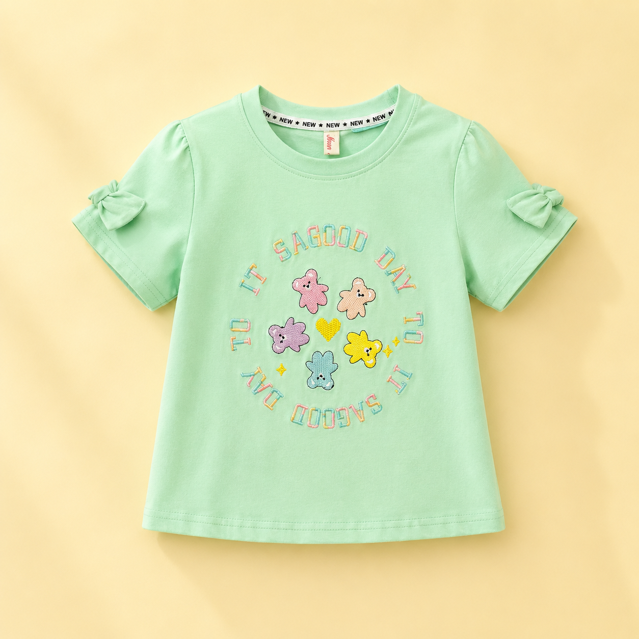 Girls Mint Green Teddy Bear T-Shirt
