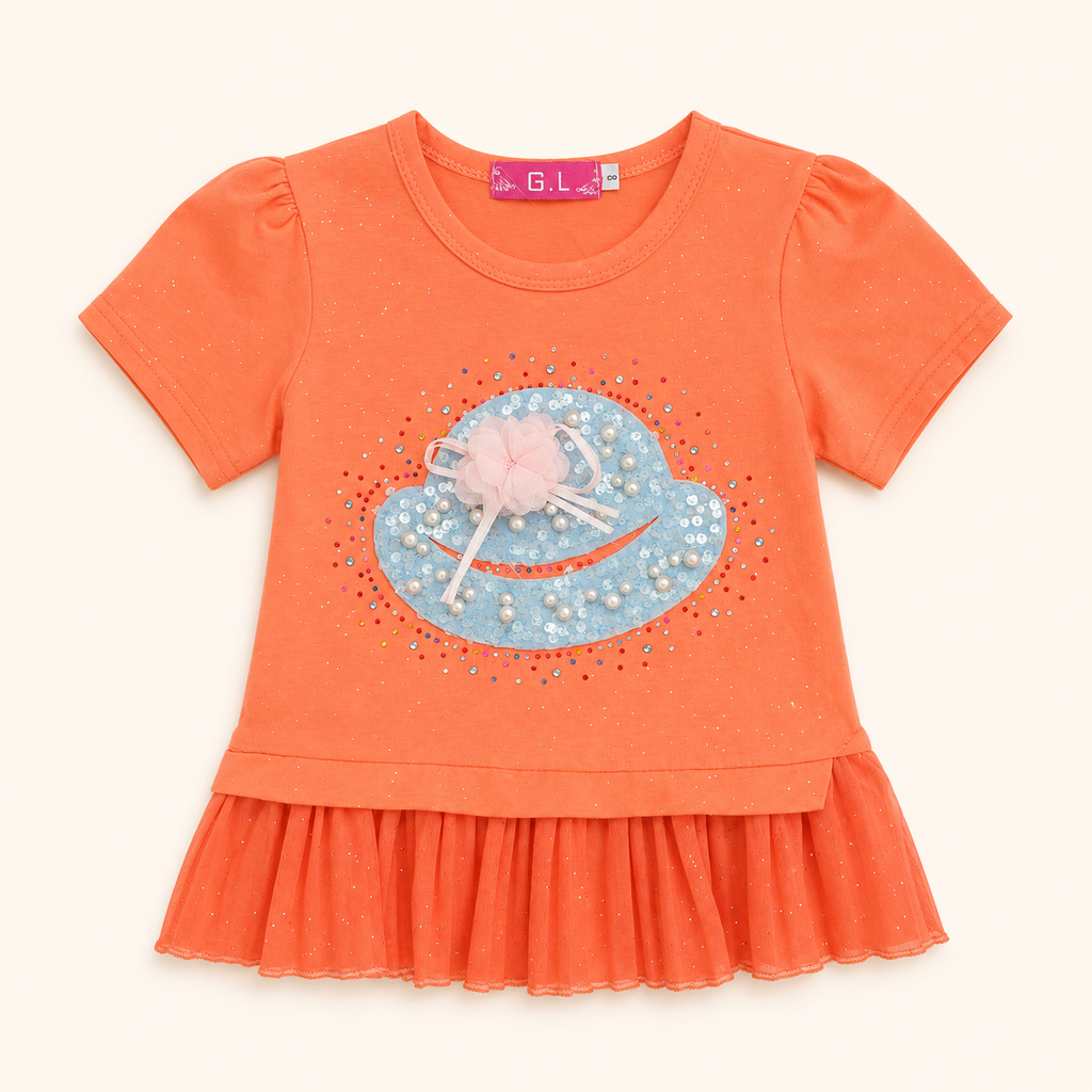 Peach Frill Hem Girls Dress Top