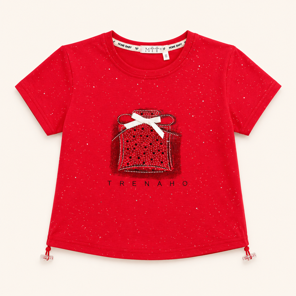 Girls' Red Glitter Print T-Shirt
