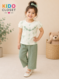 Girls Floral Embellished Top & Wide Leg Pants Set(Mint Green)
