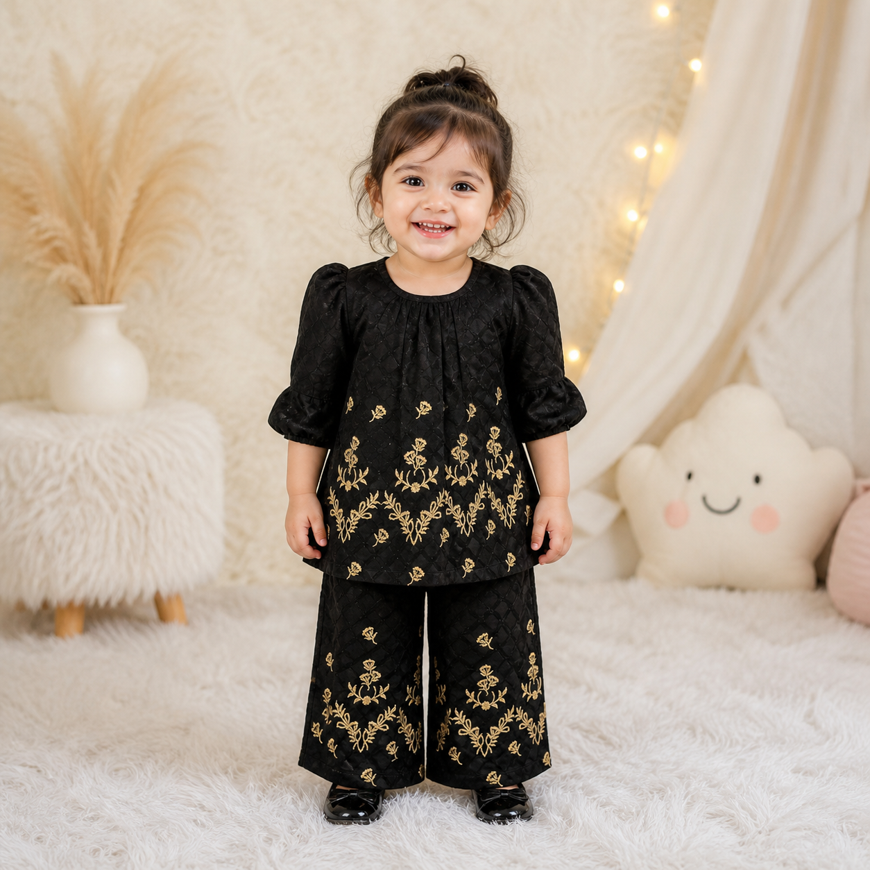 Elegant Embroidered Green Co-Ord Set for Little Girls