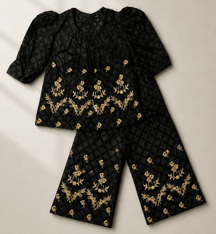 Elegant Embroidered Green Co-Ord Set for Little Girls