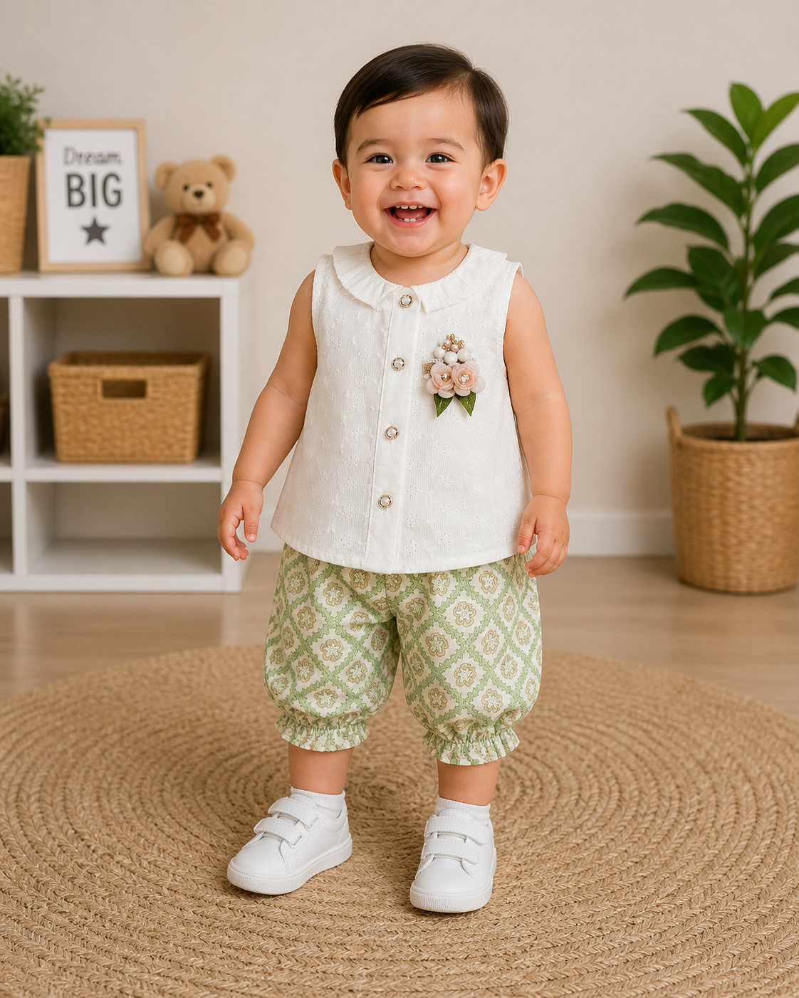 Girls Summer cotton top and Quarter shorts Set