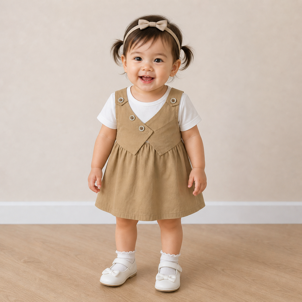 Girls Brown Cotton Summer Frock