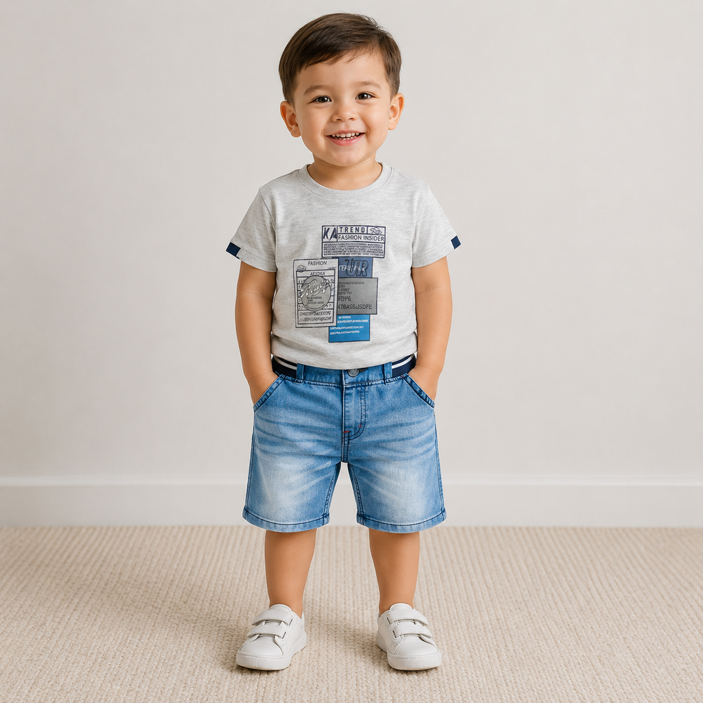 Kids Trend Fashion T-Shirt & Denim Shorts Set