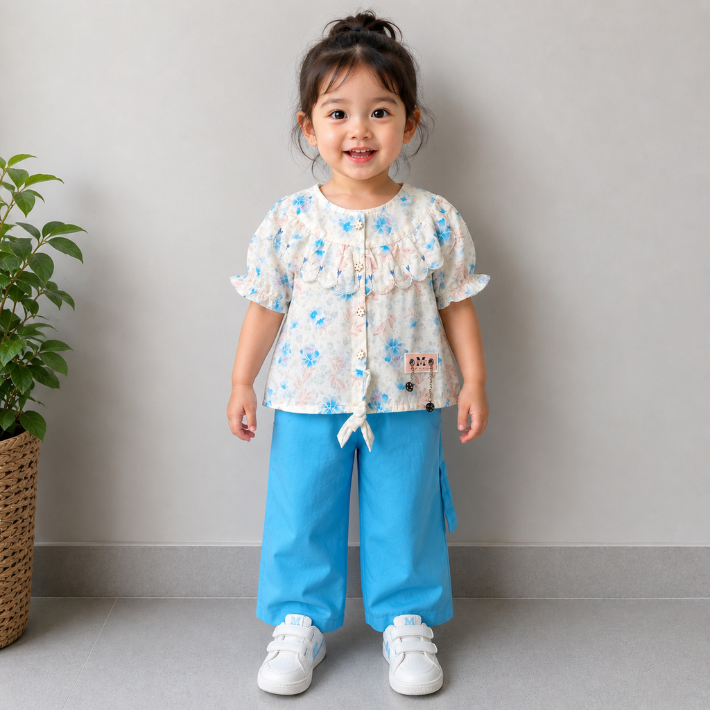 Elegant Floral Girls 2-Piece Summer Set