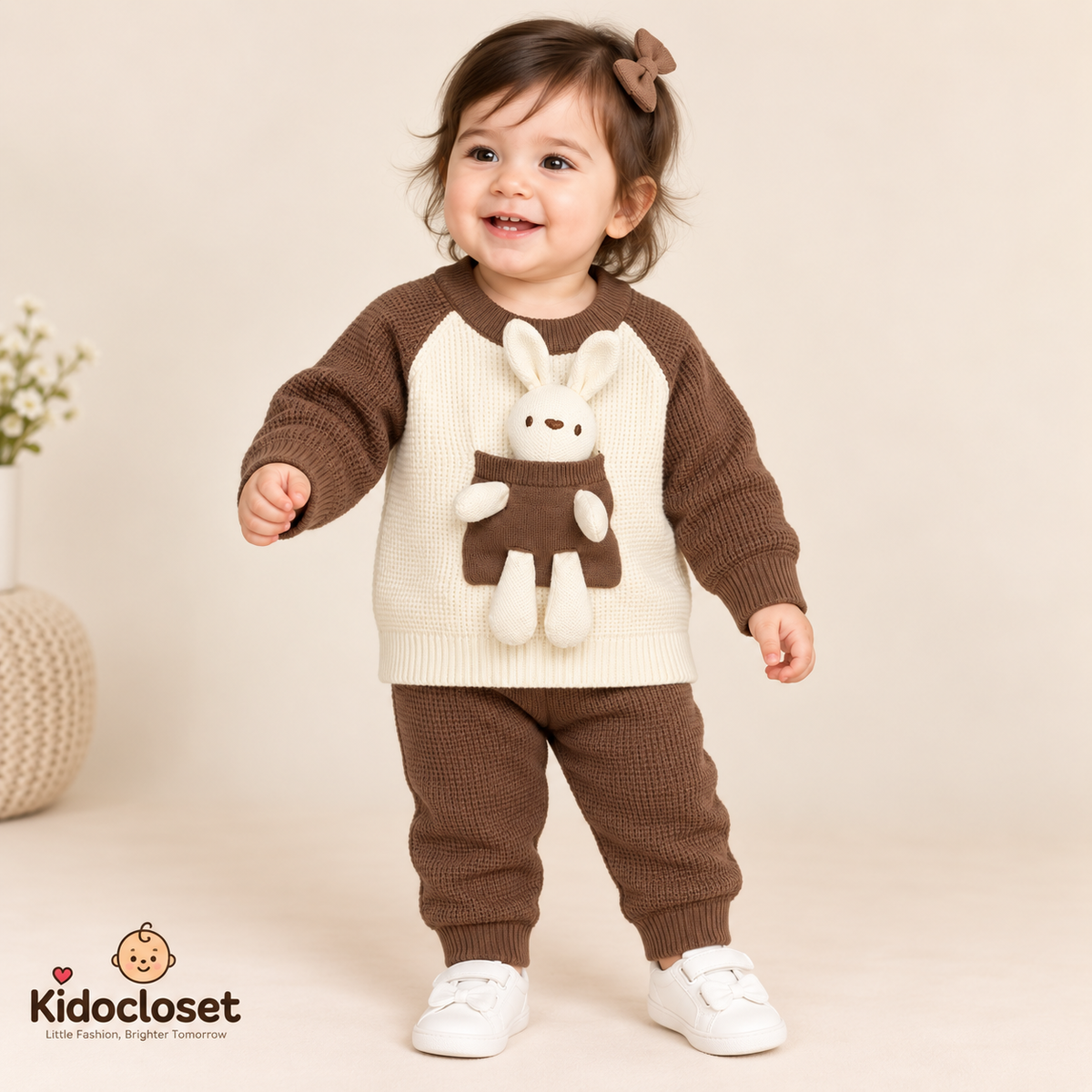 Cute Bunny Knitted Wool 2-Piece Set for Kids