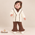 Girls Knitted Wool 2-Piece Winter Set – Ruffle Cardigan & Flared Pants