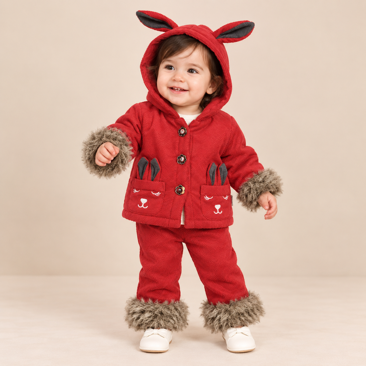 Bunny Hooded Wool Winter Suit