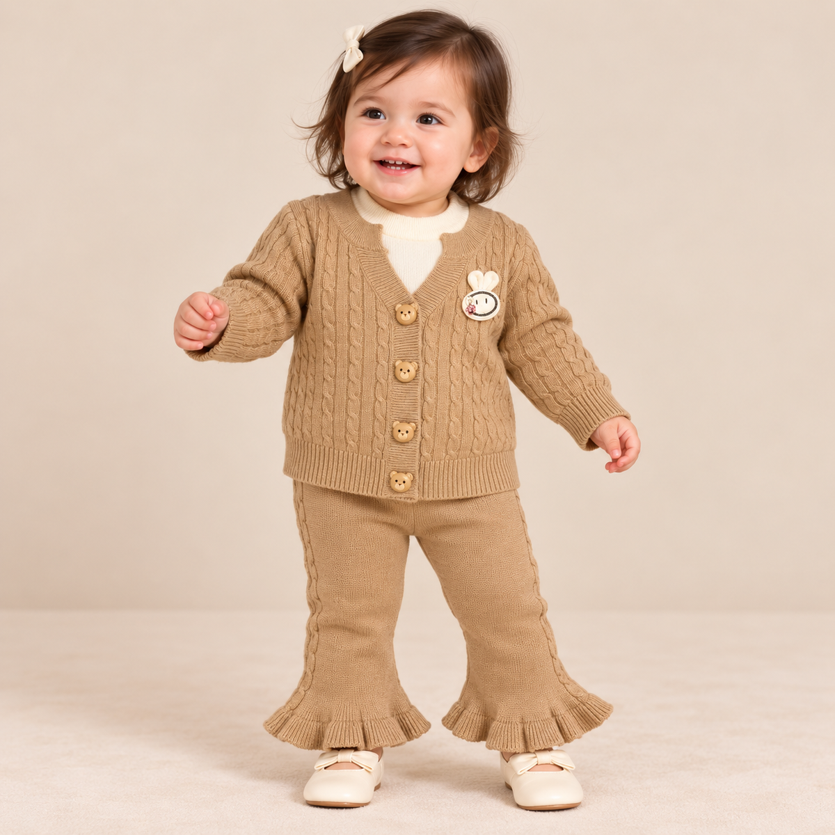 Girls Knitted Wool Cardigan & Flared Pants Set