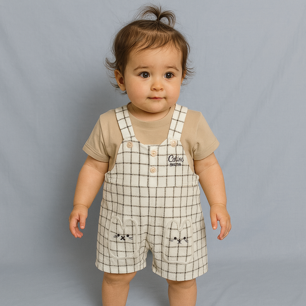 Baby Girls Checked Romper Dress Set