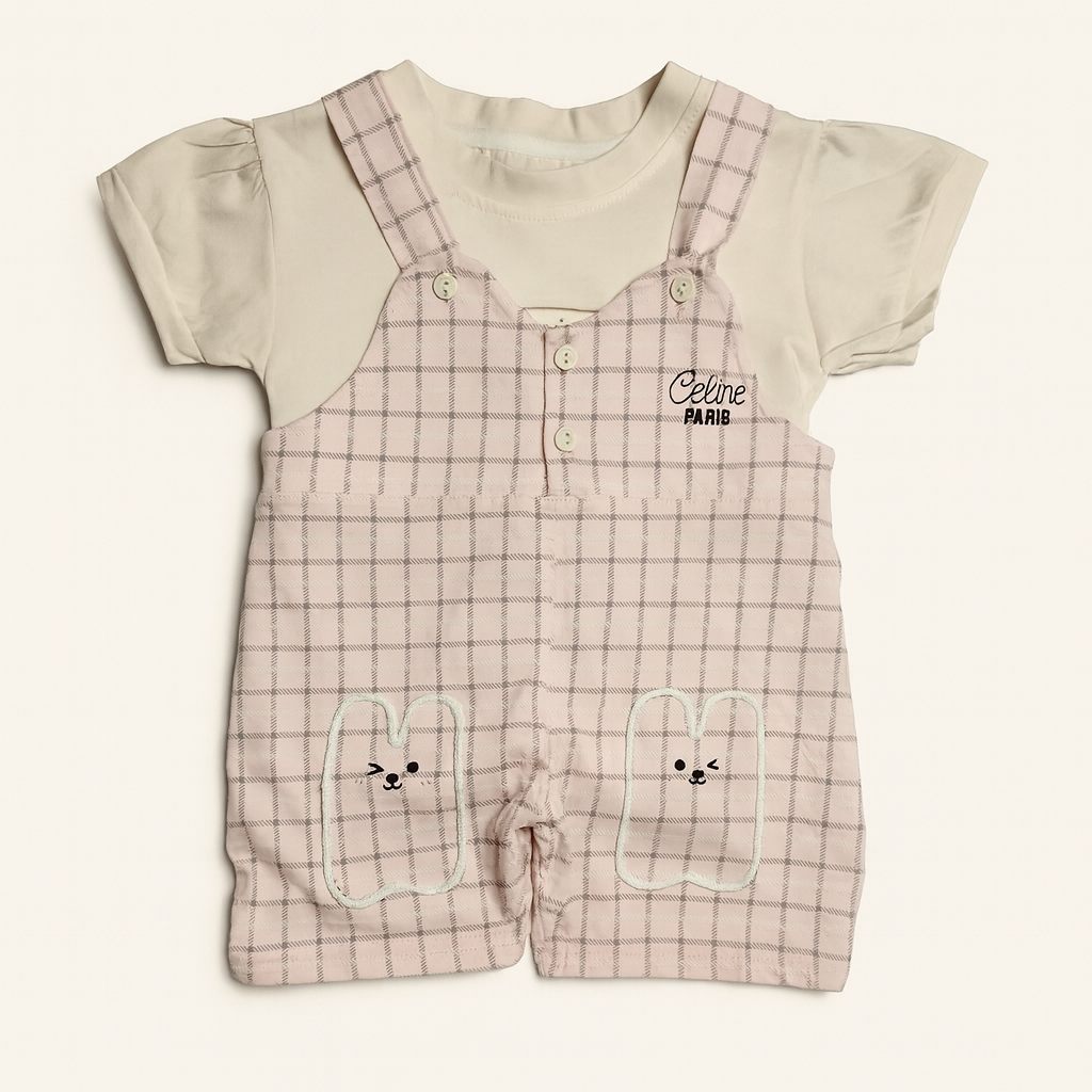 Baby Girls Checked Romper Dress Set