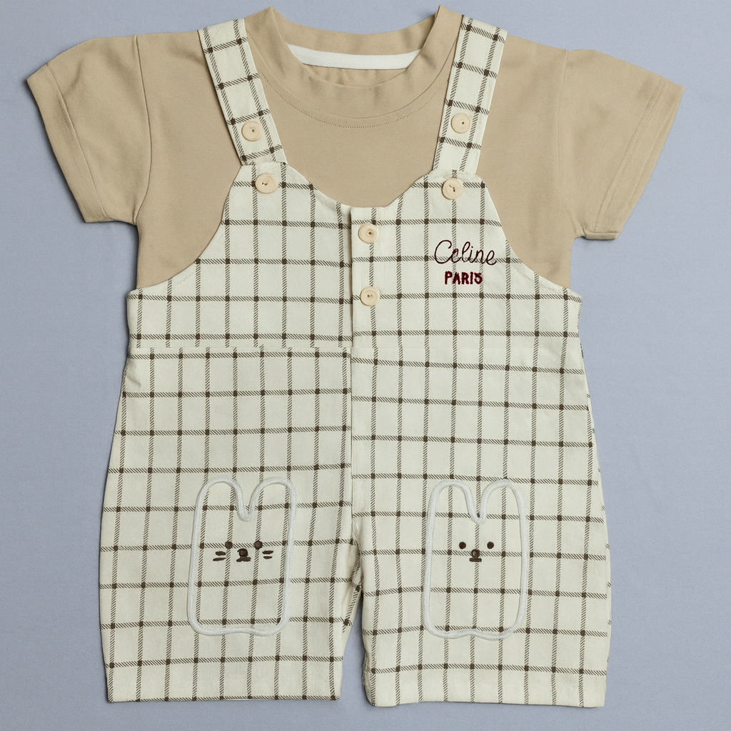Baby Girls Checked Romper Dress Set