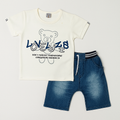 Kids “Lovely” Bear Print T-Shirt & Denim Shorts Set