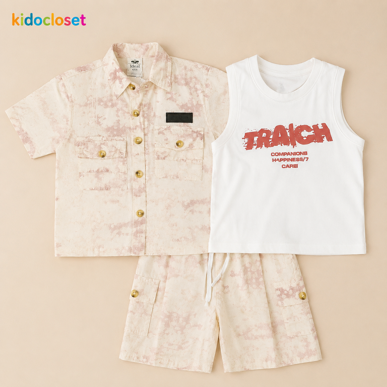 Boys Sleeveless Tee with Shirt & Shorts