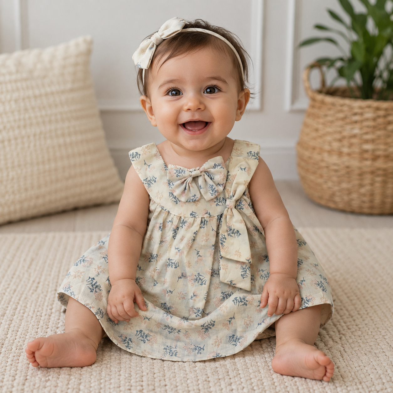 Floral Baby Dress & Bloomer Set with Matching Headband