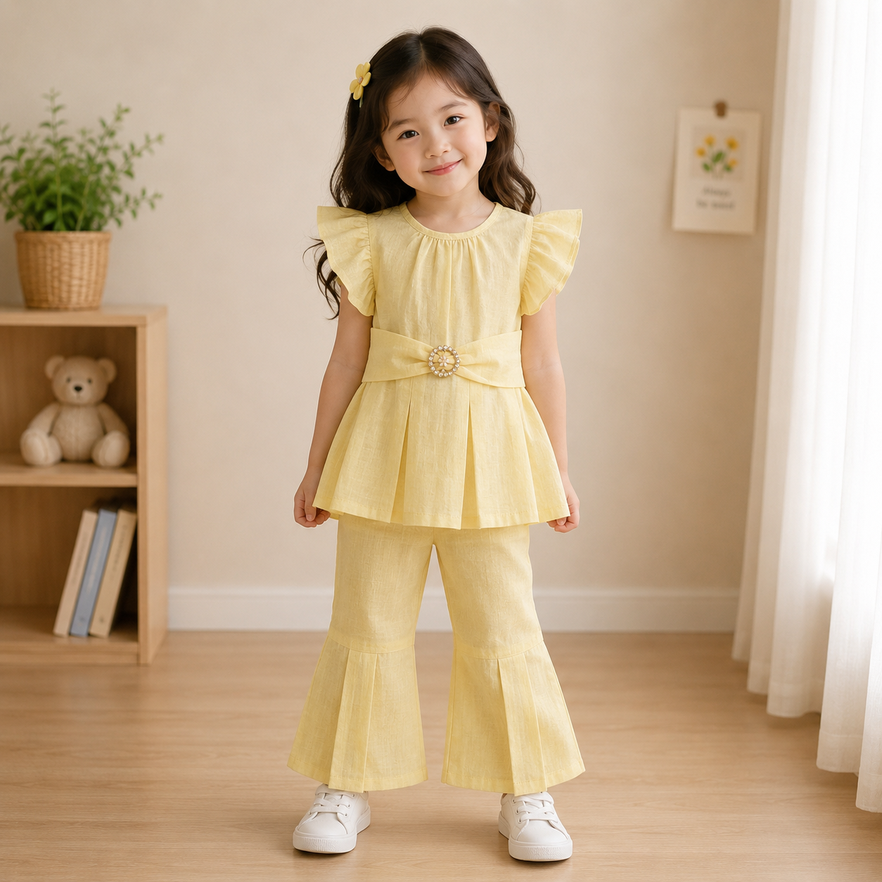 Stylish Frill Sleeve Top & Trouser Set