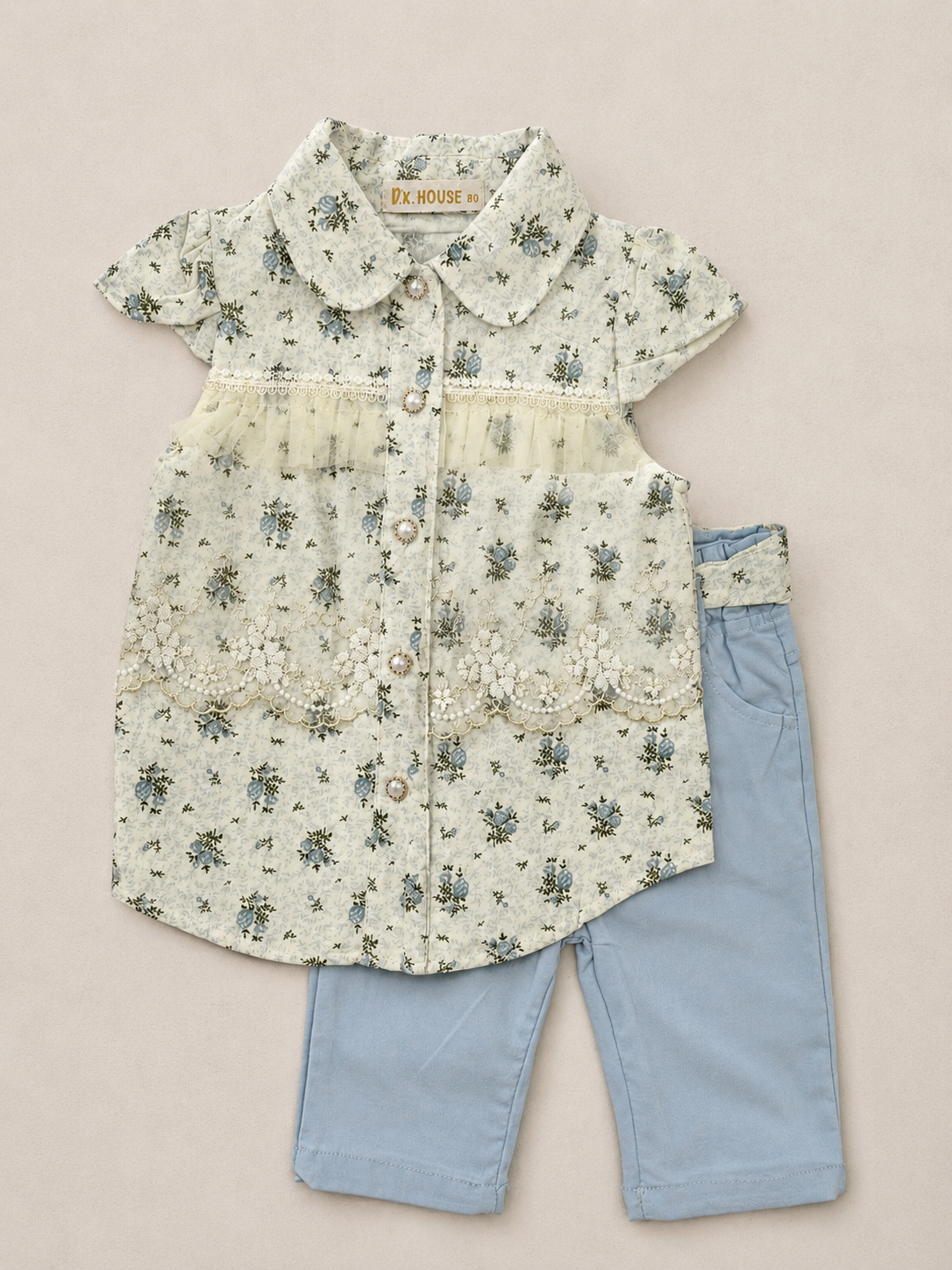 Girls Floral Lace Top & Pant Set
