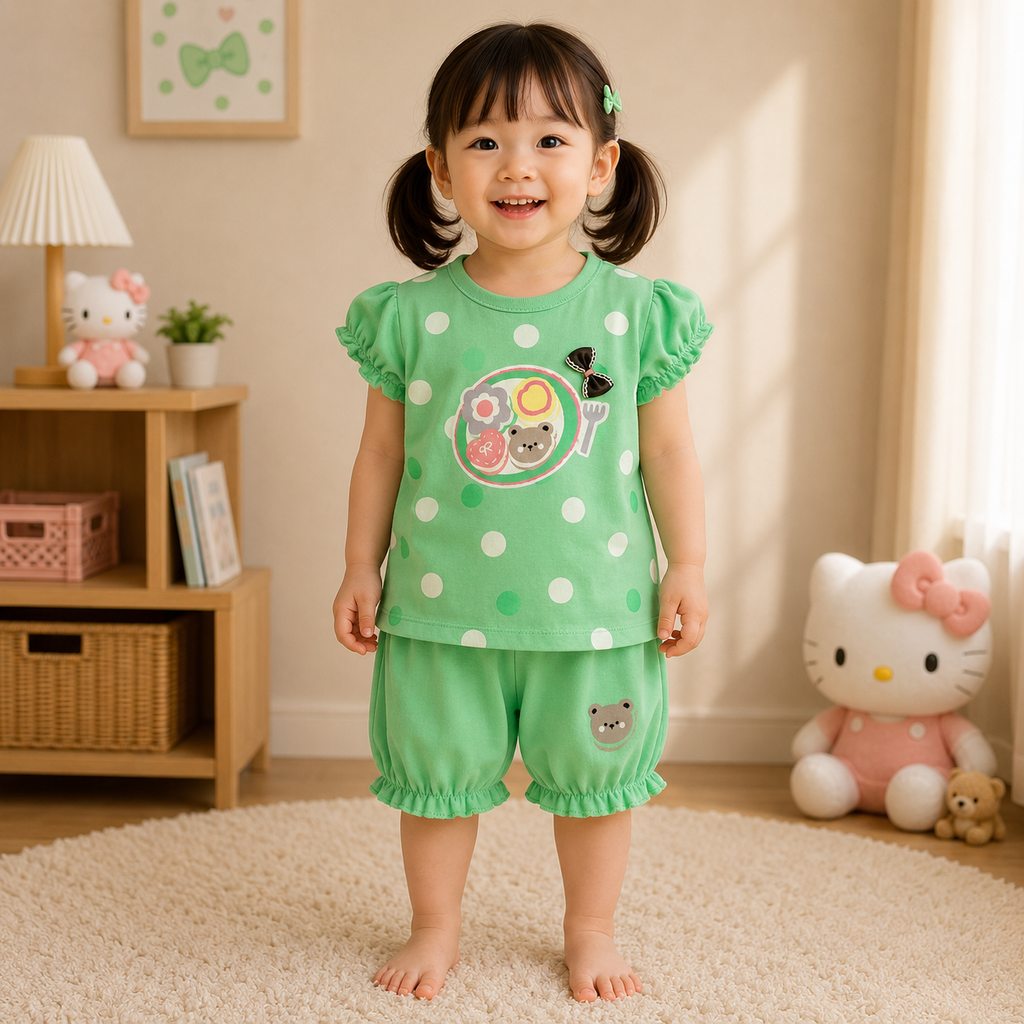 Girls Polka Dot Summer Shirt & Shorts Set