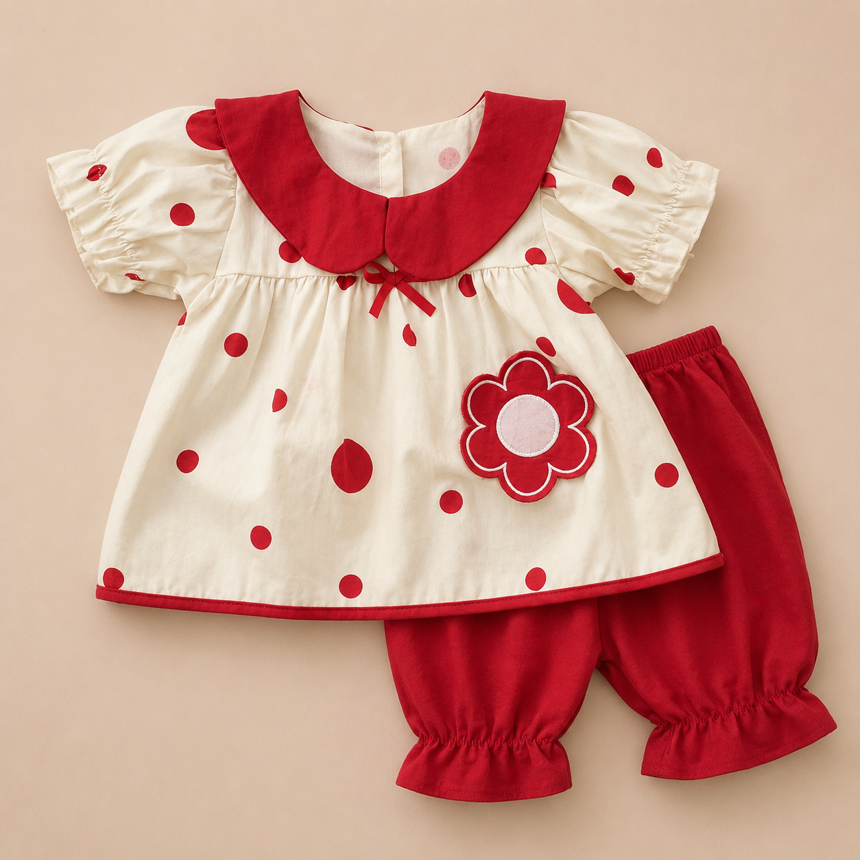 Charming Red & Cream Baby Girl Two-Piece Set